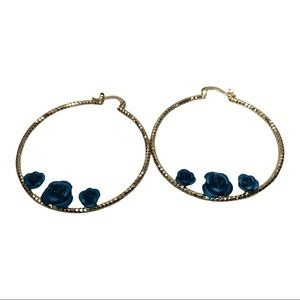 Blue Rose Hoop Earrings
